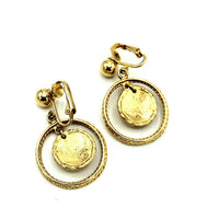 Vintage Gold Rhinestone Circle Dangle Clip - On Earrings - 24 Wishes Vintage Jewelry