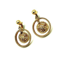 Vintage Gold Rhinestone Circle Dangle Clip - On Earrings - 24 Wishes Vintage Jewelry