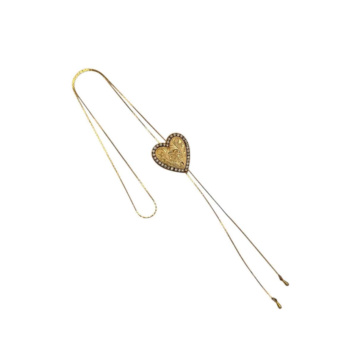 Necklaces & PendantsVintage Gold Rhinestone Heart Slide Bolo Style Necklace