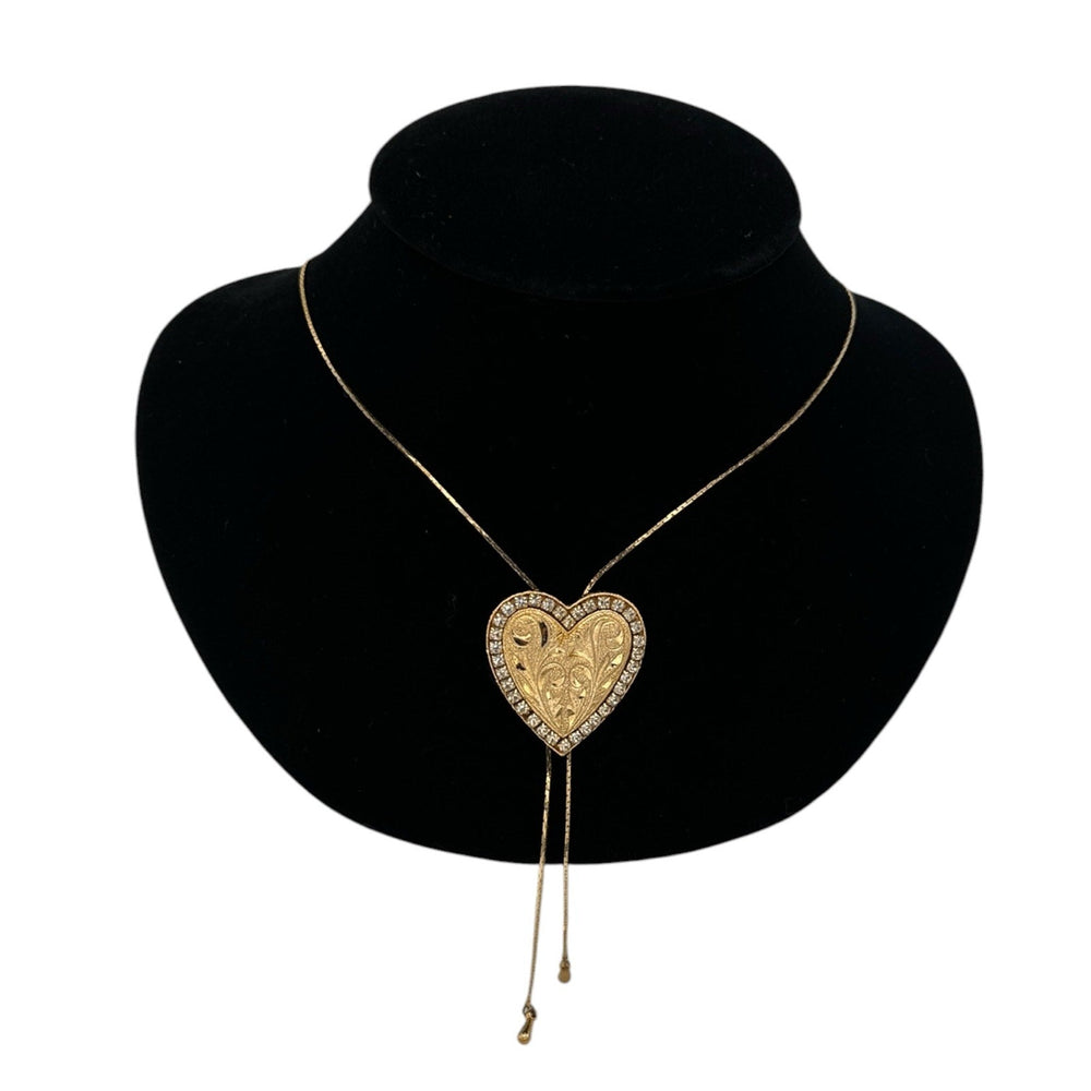 Necklaces & PendantsVintage Gold Rhinestone Heart Slide Bolo Style Necklace