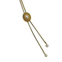 Vintage Gold Snake Chain Lariat Bolo Necklace Faux Pearl Adjustable
