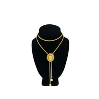 Vintage Gold Snake Chain Lariat Bolo Necklace Faux Pearl Adjustable