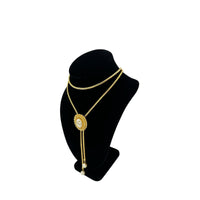 Vintage Gold Snake Chain Lariat Bolo Necklace Faux Pearl Adjustable