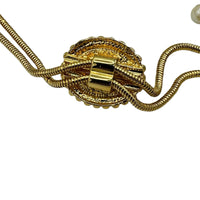 Vintage Gold Snake Chain Lariat Bolo Necklace Faux Pearl Adjustable