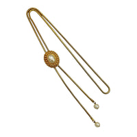 Vintage Gold Snake Chain Lariat Bolo Necklace Faux Pearl Adjustable