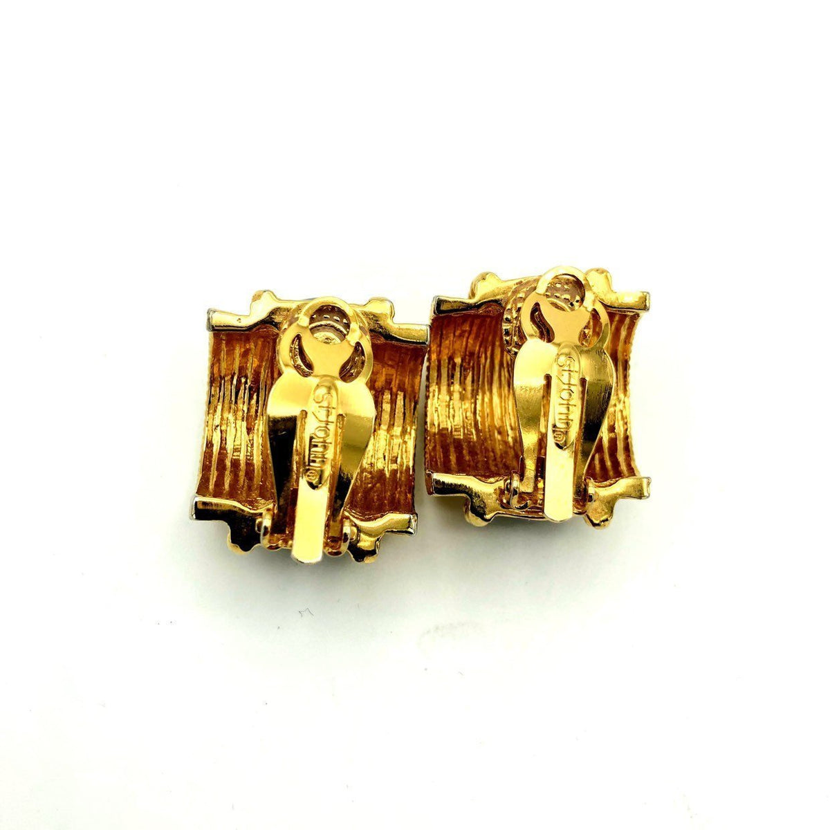 Vintage Gold St. John Half Hoop Classic Vintage Clip - On Earrings - 24 Wishes Vintage Jewelry