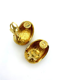 Vintage Gold St. John Textured Chunky Classic Vintage Clip - On Earrings - 24 Wishes Vintage Jewelry