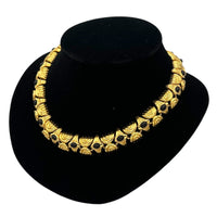 Necklaces & PendantsVintage Gold Textured Link Black Cabochon Collar Necklace