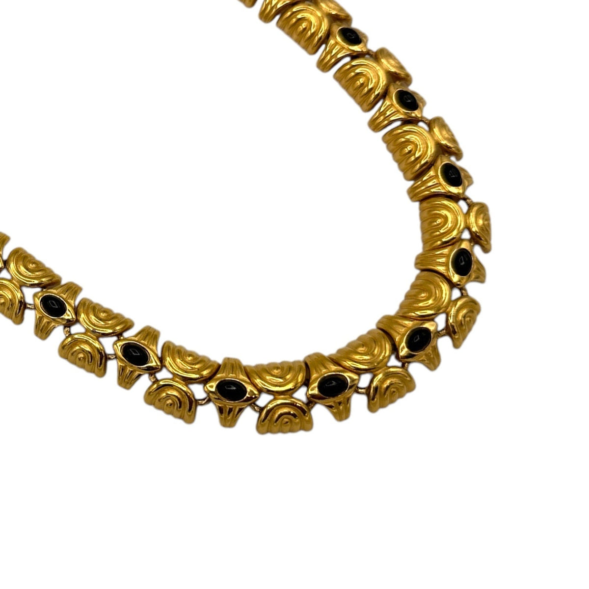 Necklaces & PendantsVintage Gold Textured Link Black Cabochon Collar Necklace