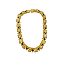 Necklaces & PendantsVintage Gold Textured Link Black Cabochon Collar Necklace