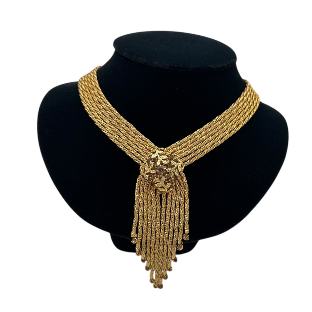 Necklaces & PendantsVintage Gold Waterfall Fringe Pendant Necklace with Topaz Rhinestones