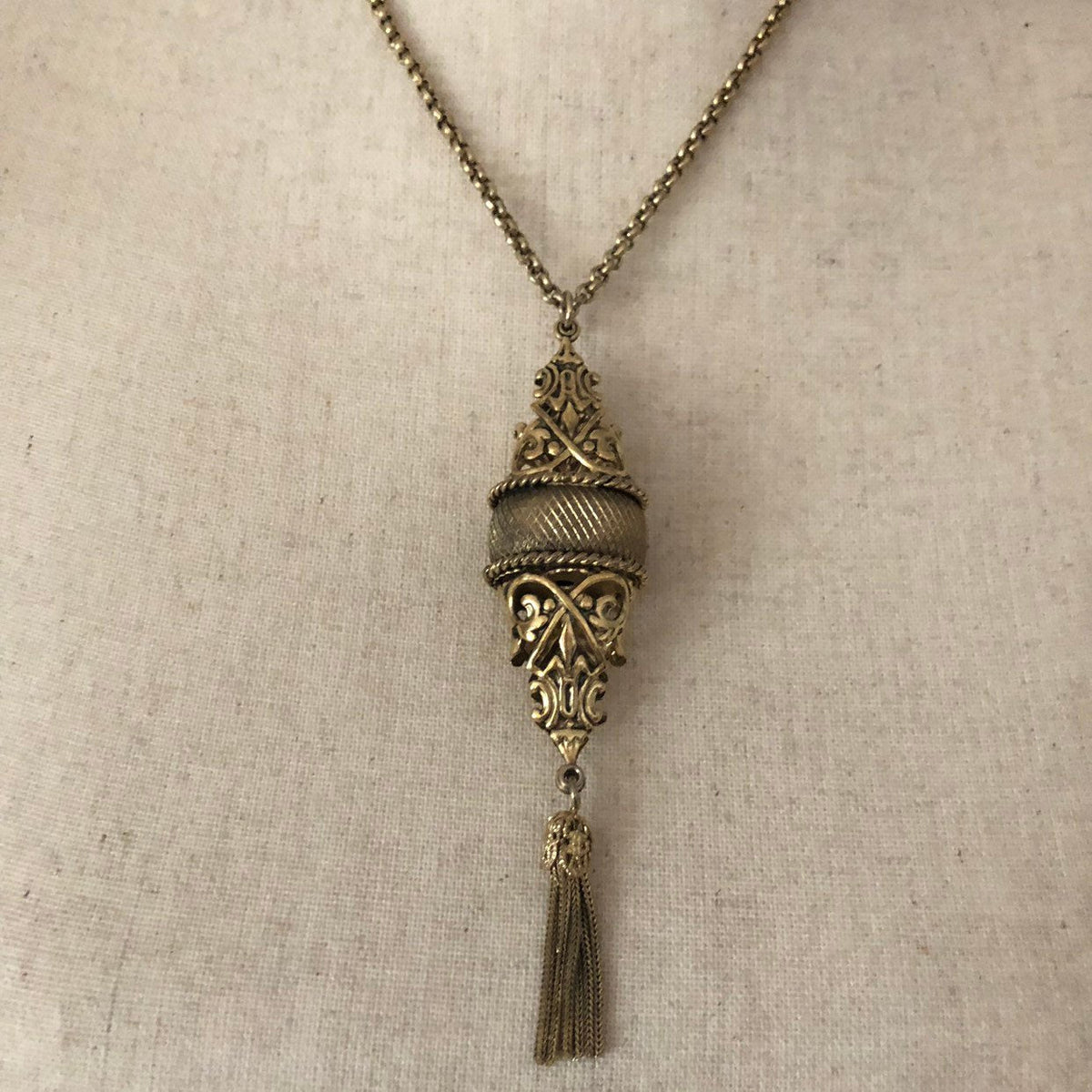 Vintage Gold Whiting & Davis Filigree Tassel Pendant - 24 Wishes Vintage Jewelry