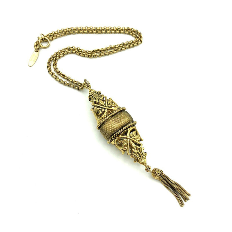 Vintage Gold Whiting & Davis Filigree Tassel Pendant - 24 Wishes Vintage Jewelry