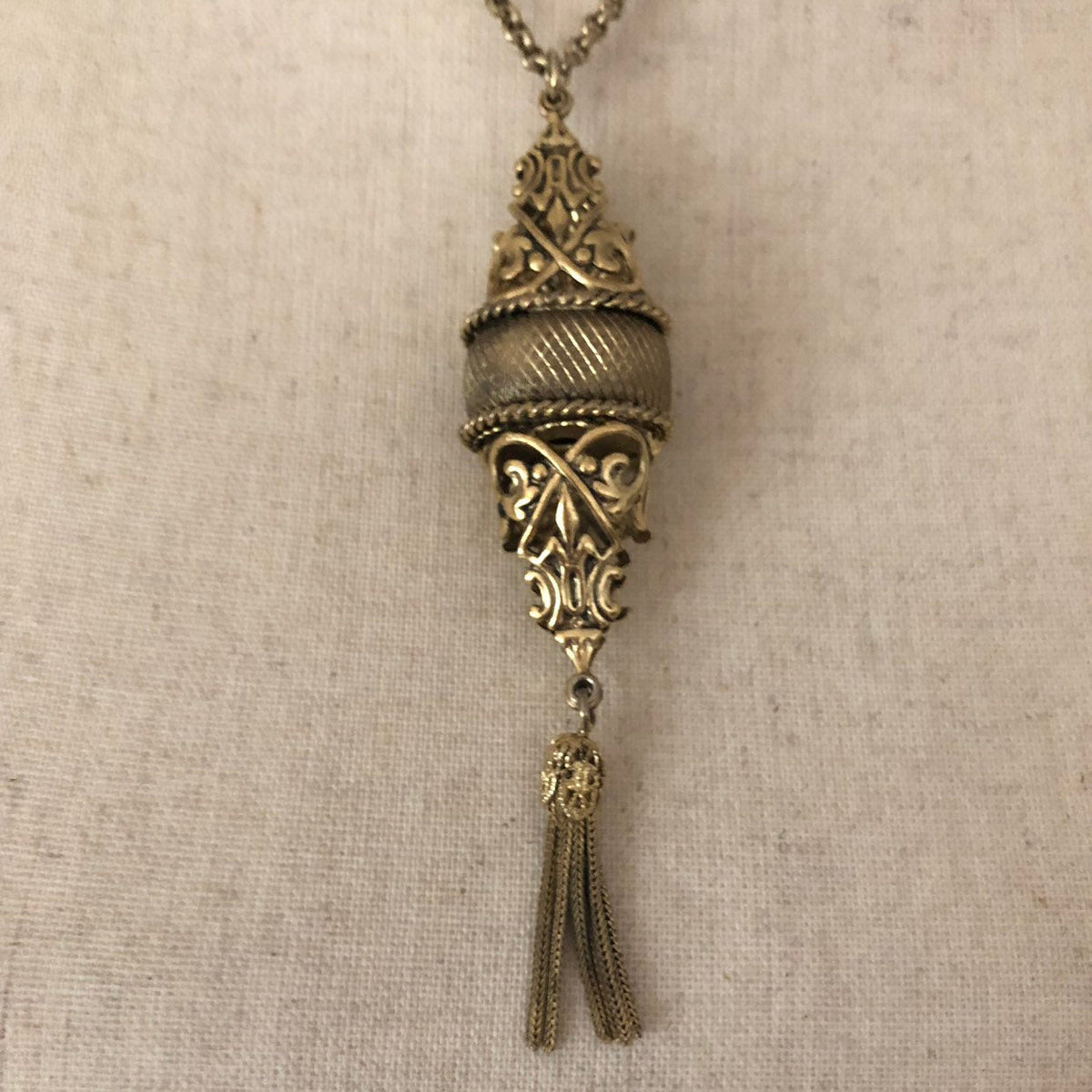 Vintage Gold Whiting & Davis Filigree Tassel Pendant - 24 Wishes Vintage Jewelry