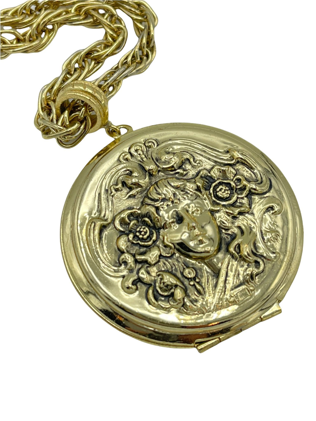 Vintage Gold Whiting & Davis Large Locket Pendant - 24 Wishes Vintage Jewelry