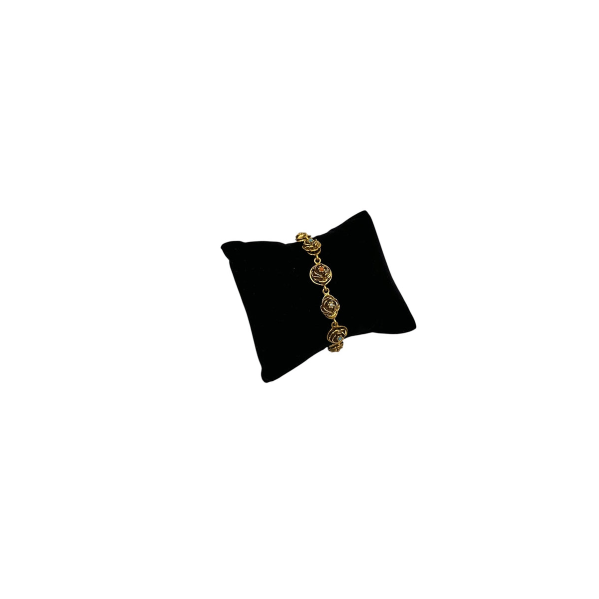 BraceletsVintage Goldette Victorian Revival Flower Link Bracelet