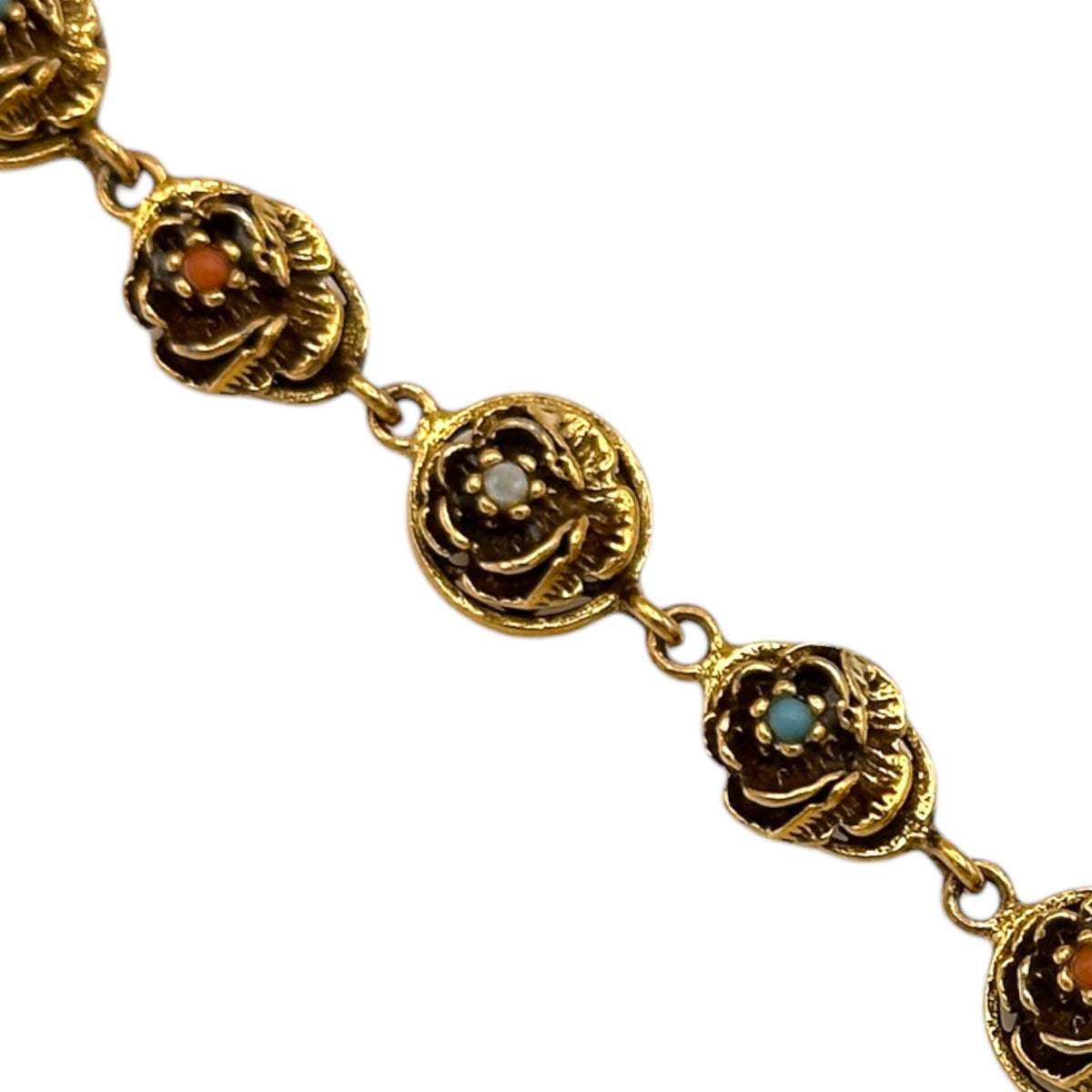 BraceletsVintage Goldette Victorian Revival Flower Link Bracelet