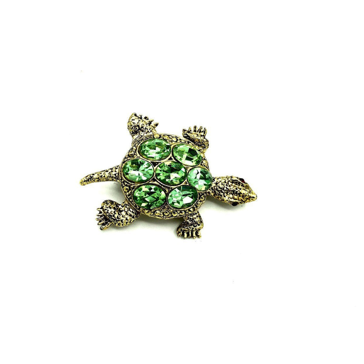 Vintage Green Rhinestone Turtle Brooch Pin - 24 Wishes Vintage Jewelry