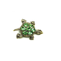 Vintage Green Rhinestone Turtle Brooch Pin - 24 Wishes Vintage Jewelry