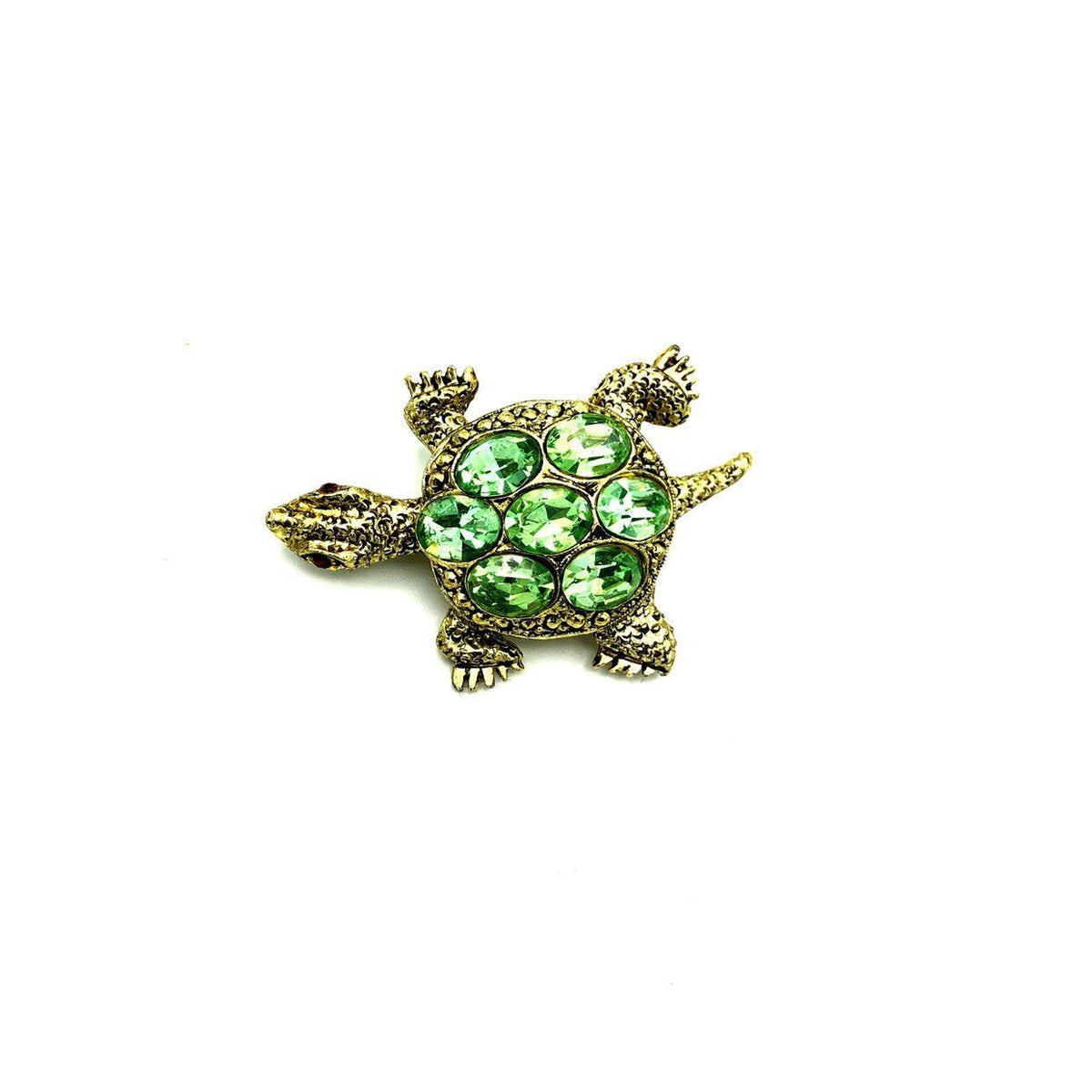 Vintage Green Rhinestone Turtle Brooch Pin - 24 Wishes Vintage Jewelry