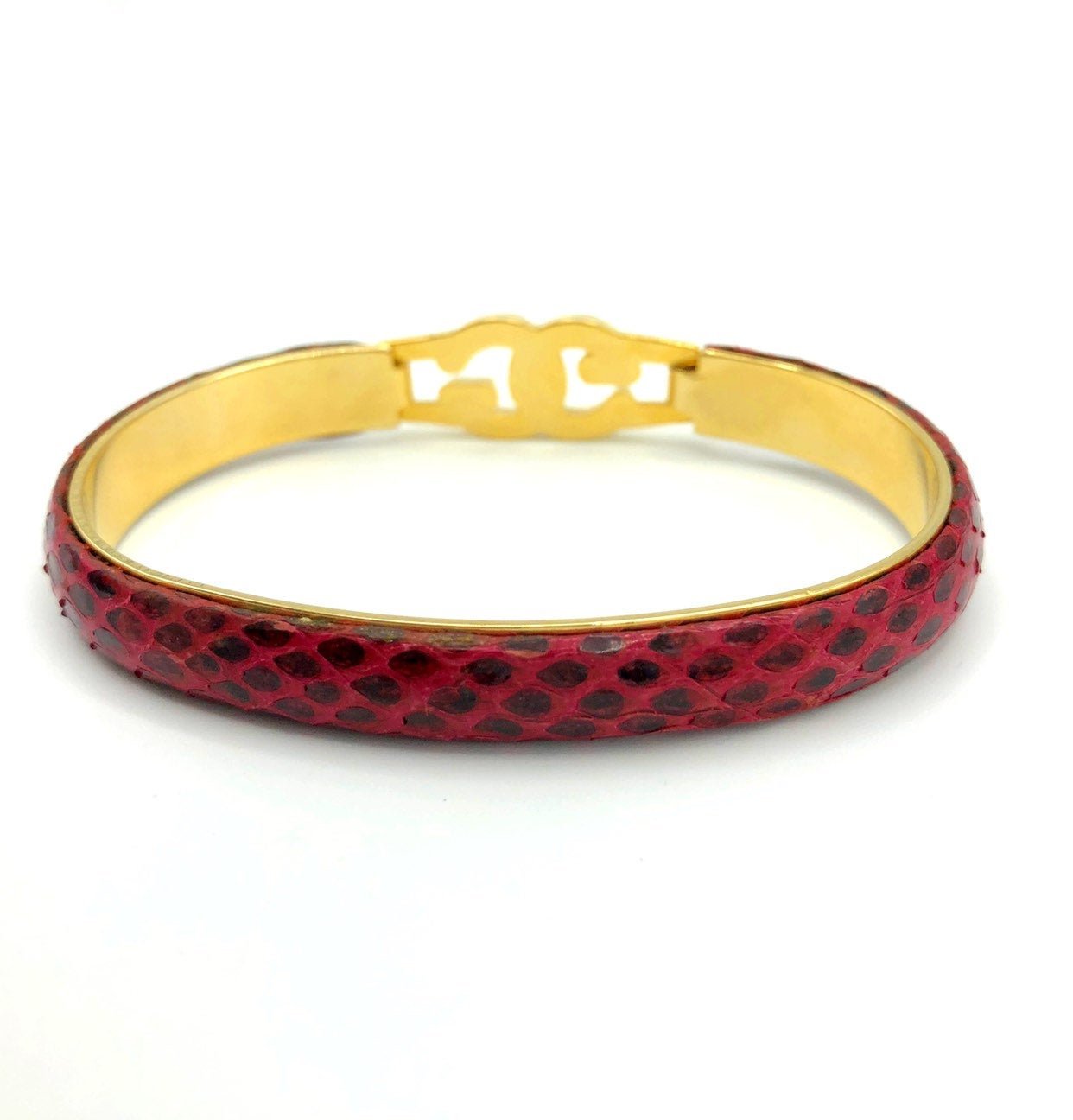 Vintage Gucci Red Leather Bangle Bracelet | 1970s GG Logo – 24