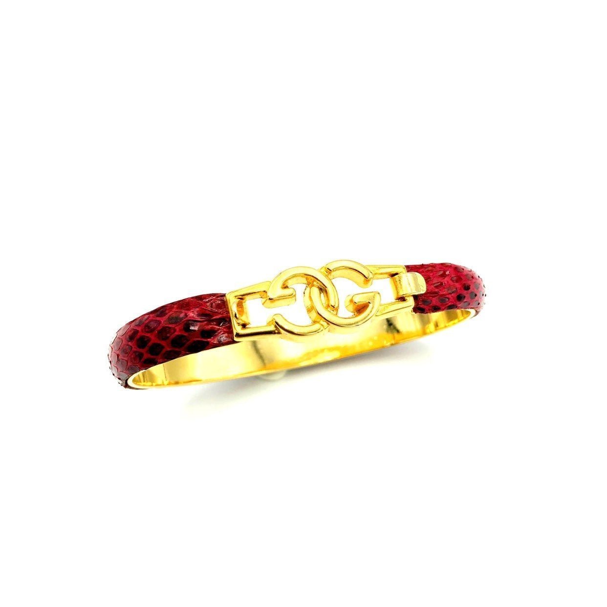 Vintage Gucci Red Leather Bangle Bracelet | 1970s GG Logo – 24