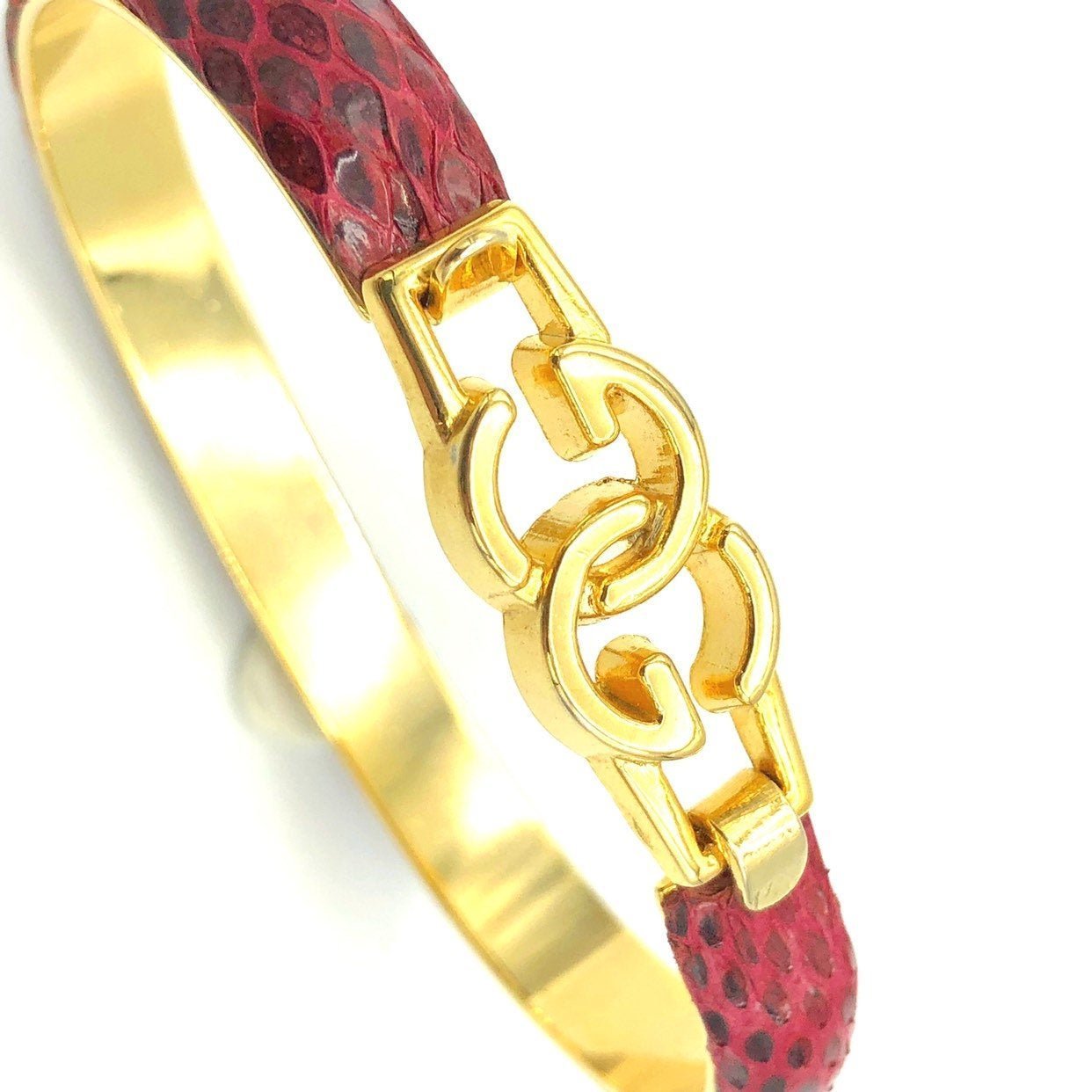 Vintage Gucci Red Leather Bangle Bracelet | 1970s GG Logo – 24