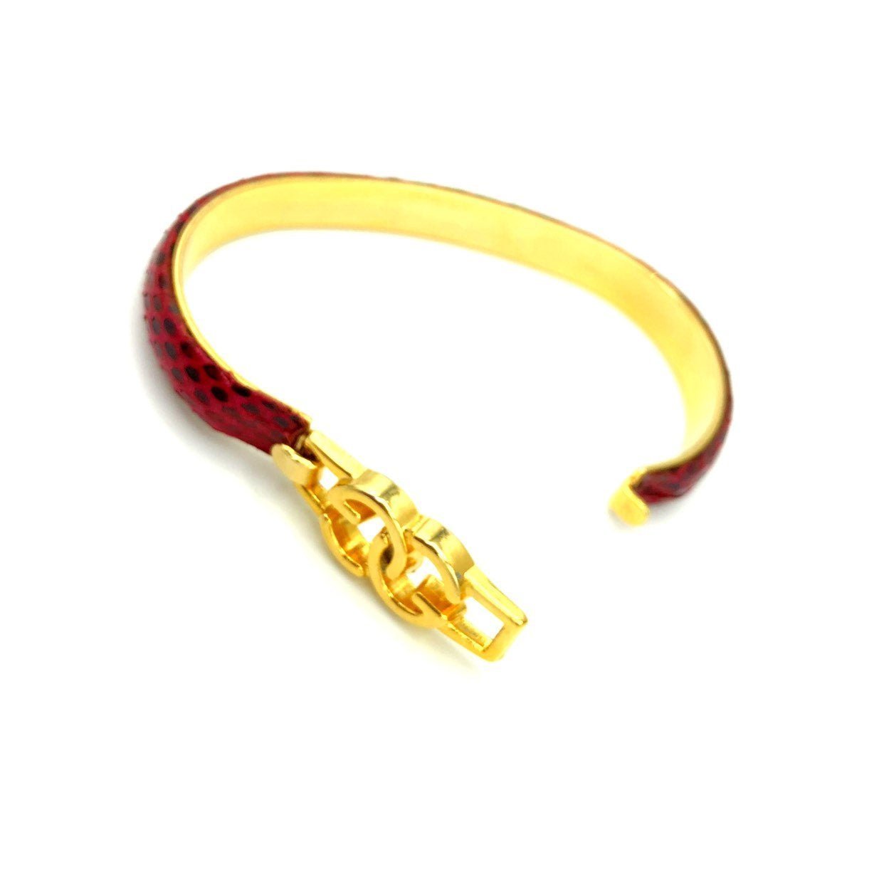 Vintage Gucci Red Leather Bangle Bracelet | 1970s GG Logo – 24