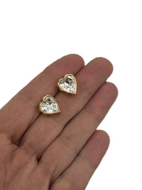 Vintage Heart Clear Crystle Gold Pierced Earrings - 24 Wishes Vintage Jewelry