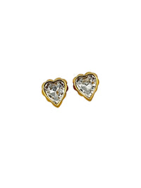 Vintage Heart Clear Crystle Gold Pierced Earrings - 24 Wishes Vintage Jewelry