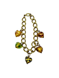 Vintage Italian Charm Bracelet Murano Glass Hearts Chunky Link Chain - 24 Wishes Vintage Jewelry