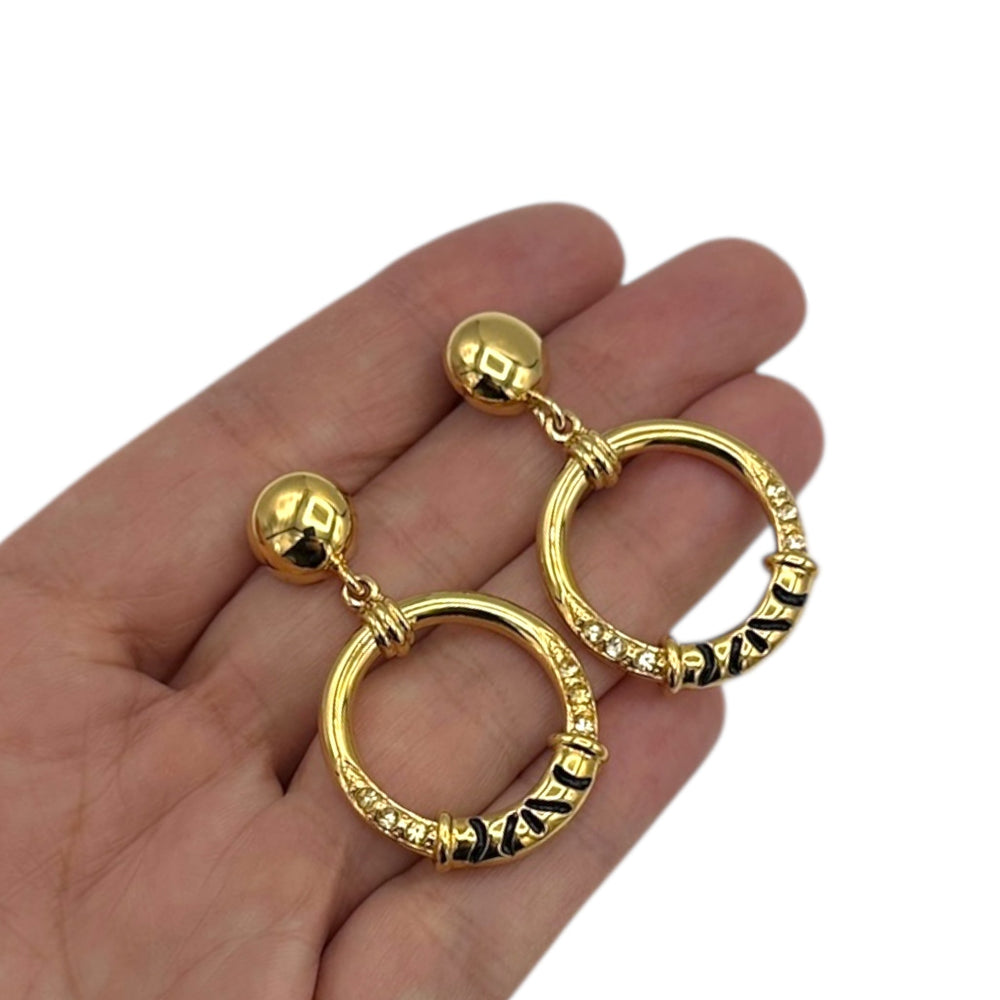 Vintage Jackie Collins Statement Dangle Enamel Doorknocker Pierced Earrings 24 Wishes Vintage Jewelry