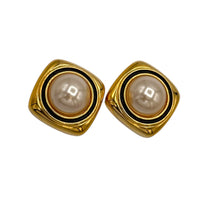 EarringsVintage Joan Rivers 1990s Gold Square Faux Pearl Clip - On Earrings