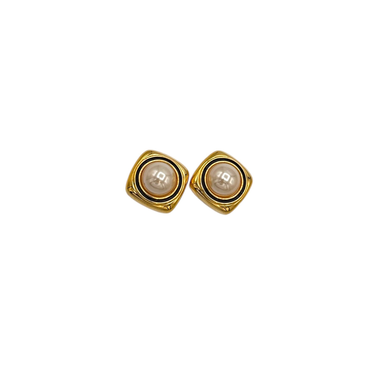 EarringsVintage Joan Rivers 1990s Gold Square Faux Pearl Clip - On Earrings