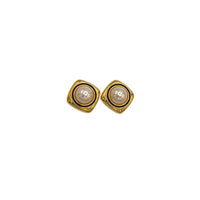 EarringsVintage Joan Rivers 1990s Gold Square Faux Pearl Clip - On Earrings