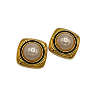EarringsVintage Joan Rivers 1990s Gold Square Faux Pearl Clip - On Earrings