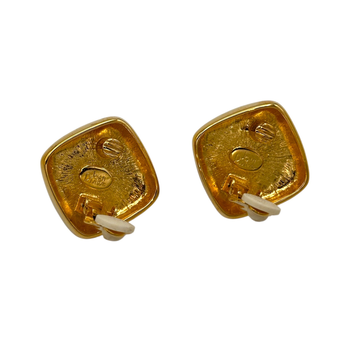 EarringsVintage Joan Rivers 1990s Gold Square Faux Pearl Clip - On Earrings