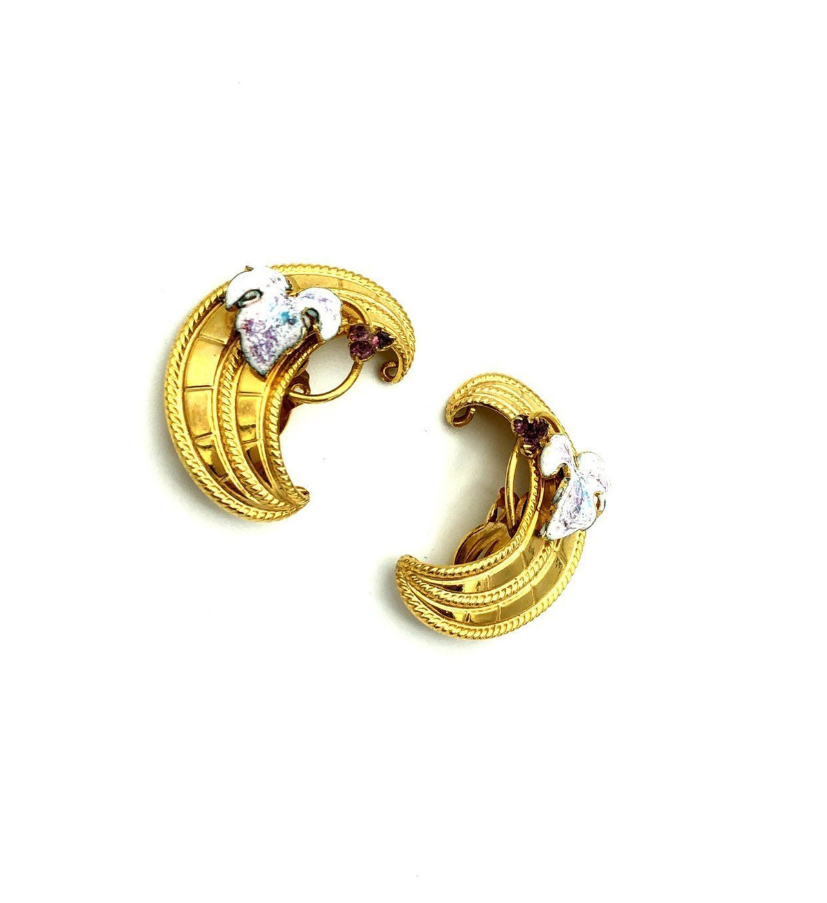 Vintage Karu Arke Gold Crescent Wrap Clip - On Earrings - 24 Wishes Vintage Jewelry