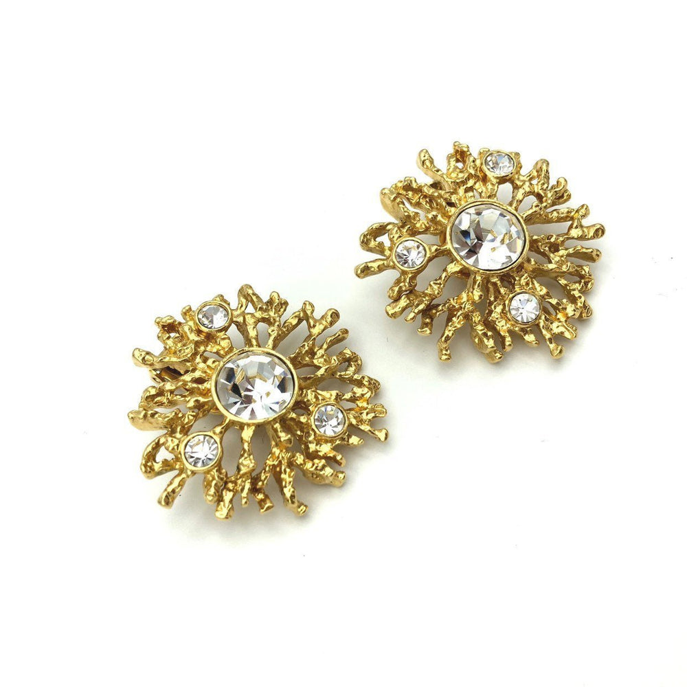 Vintage Kenneth Jay Lane Gold 'Regal Riches' Coral Clip - On Earrings - 24 Wishes Vintage Jewelry