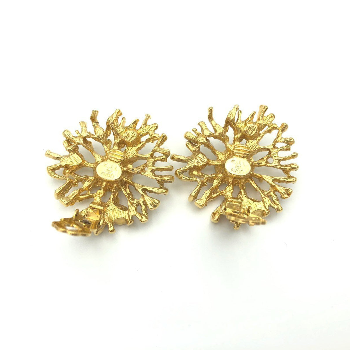Vintage Kenneth Jay Lane Gold 'Regal Riches' Coral Clip - On Earrings - 24 Wishes Vintage Jewelry