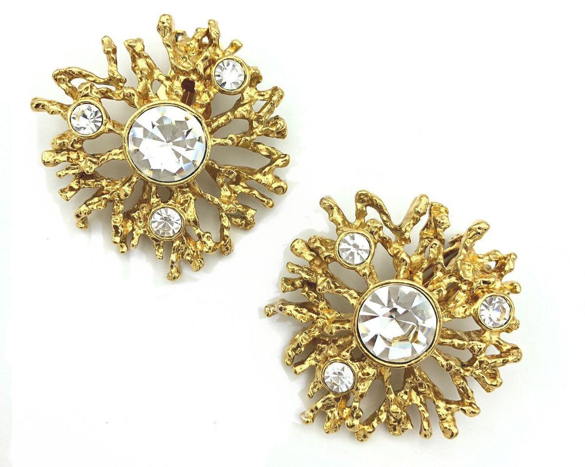 Vintage Kenneth Jay Lane Gold 'Regal Riches' Coral Clip - On Earrings - 24 Wishes Vintage Jewelry