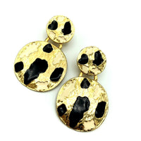 Vintage KOKO Black Enamel Animal Print Gold Clip - On Earrings - 24 Wishes Vintage Jewelry