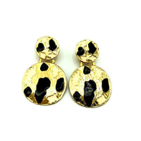 Vintage KOKO Black Enamel Animal Print Gold Clip - On Earrings - 24 Wishes Vintage Jewelry