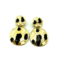 Vintage KOKO Black Enamel Animal Print Gold Clip - On Earrings - 24 Wishes Vintage Jewelry