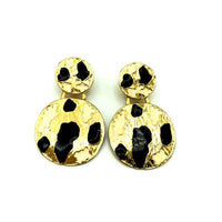 Vintage KOKO Black Enamel Animal Print Gold Clip - On Earrings - 24 Wishes Vintage Jewelry