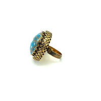 Vintage Large Faux Turquoise Cabochon Cocktail Ring - 24 Wishes Vintage Jewelry