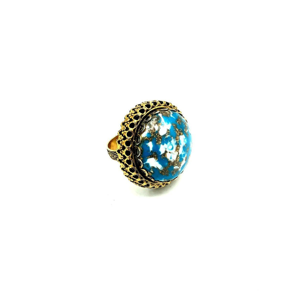 Vintage Large Faux Turquoise Cabochon Cocktail Ring - 24 Wishes Vintage Jewelry