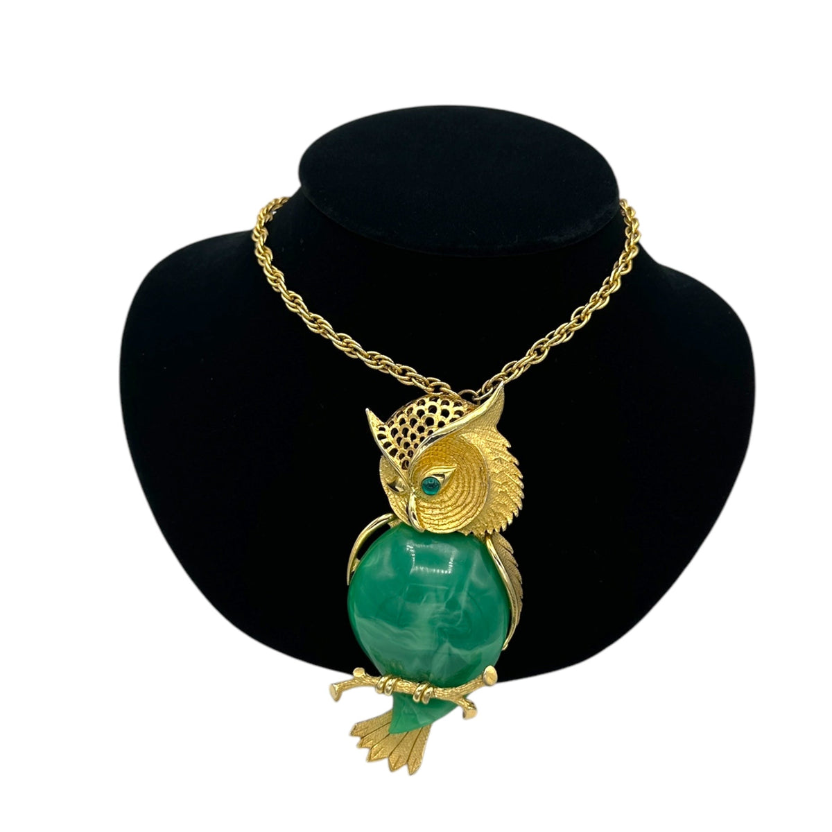 Vintage Large Green Lucite Winking Owl Statement Pendant - 24 Wishes Vintage Jewelry