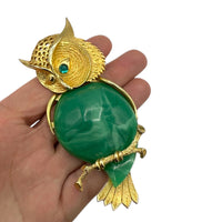 Vintage Large Green Lucite Winking Owl Statement Pendant - 24 Wishes Vintage Jewelry