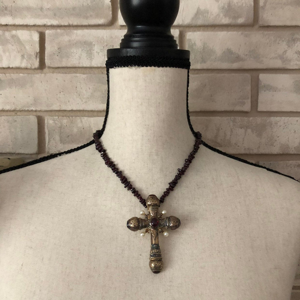 Vintage Large Sterling Silver Maltese Cross Purple Garnet Pendant - 24 ...